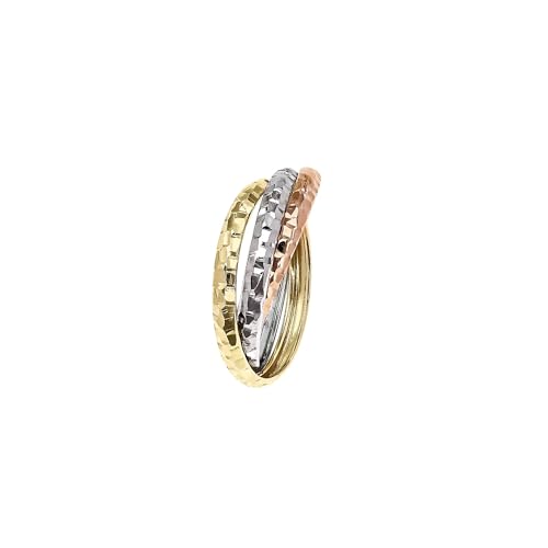 Lucchetta - Tricolor Gold Ring 585 mit Diamant-Sparkle Effect, Weißgold Rosegold Gelbgold | 50 52 54 56 58 60 62, | Schmuck Echtes GoldRing Damen Echtgold | Hochwertiges Juwel hergestellt in Italien von forme di Lucchetta