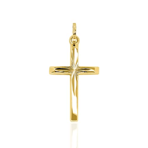 forme di Lucchetta - Jesus Kreuz Anhänger Gold Diamant-effekt - Christliche Geschenke, Goldanhänger Damen Mädchen 585 Echtgold für Kette (bis zu 4 mm) - hergestellt in Italien von forme di Lucchetta