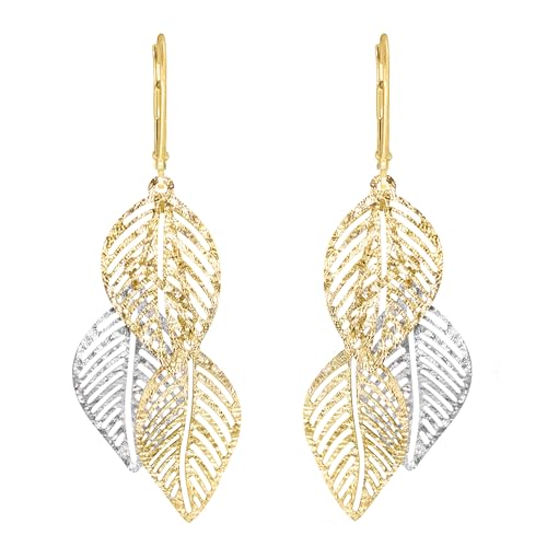 forme di Lucchetta – lange Ohrringe Blatt aus 14 Karat Gelbgold 585 mit Brisur – Made in Italy von forme di Lucchetta