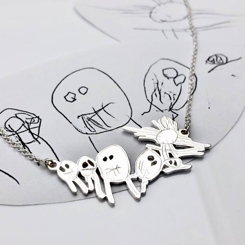 Befestigte Anhänger Halskette Mit Ihren Kindern Zeichnung, Kinder Kunst Halskette, Familie Zeichnung Oma Geschenk, Mama Design von formiadesign