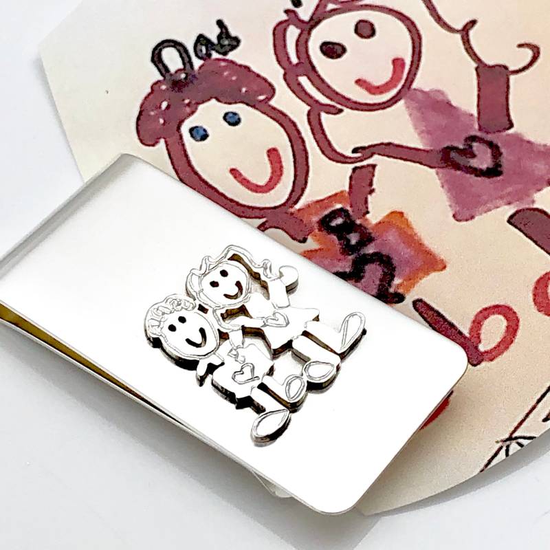 Die Kunst Ihres Kindes Auf Einer Silbernen Geldklammer, Personalisierte Die Zeichnung Der Geldklammer Für Papa, Entworfene von formiadesign