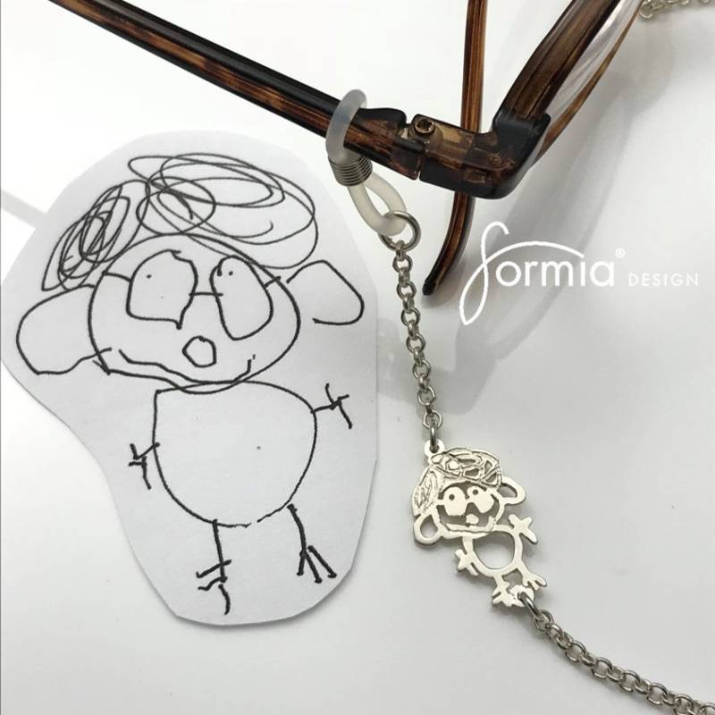 Handgemachte Silber Brillenkette Mit Der Eigenen Kunst Des Kindes, Gestalte Deinen Charm Auf Brille, Zeichnung Für Oma, Geschenk Großeltern von formiadesign