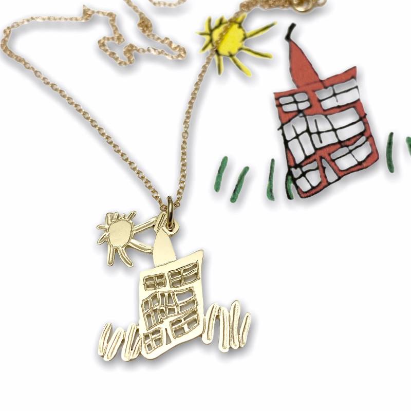 Kinder Zeichnung Auf 14K Gold Charm, Anhänger, Artowrk, Doodle in Gold, Charm Kunstwerk, Entwerfen Sie Ihren Eigenen Goldschmuck von formiadesign