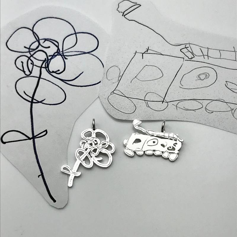 Kunst Silber Charme - Kinder Doodle Armband Porträt Machen Sie Ihren Eigenen Zeichnung Charme Mit Zeichnung von formiadesign