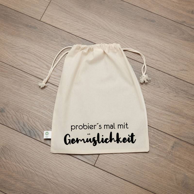 Obstbeutel/Gemüsenetz Mit Aufdruck „Probiers Mal Gemüslichkeit" Verschiedene Größen von formundkontur