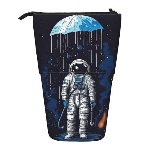 forurdeals Astronaut mit Regenschirm-Druck, Teleskop-Federtasche, tragbarer Stifthalter, Schreibwaren, Stehendes Federmäppchen, Organizer, Reißverschluss, großes Federmäppchen, Schwarz , von forurdeals