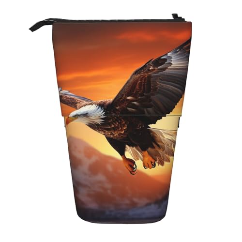 forurdeals Eagle Flying in The Sunset Print Telescopic Pencil Bag Portable Pen Holder Stationery Standing Pencil Case Organizer Zip-up Large Pencil Pouch, Schwarz , Einheitsgröße, Taschen-Organizer von forurdeals