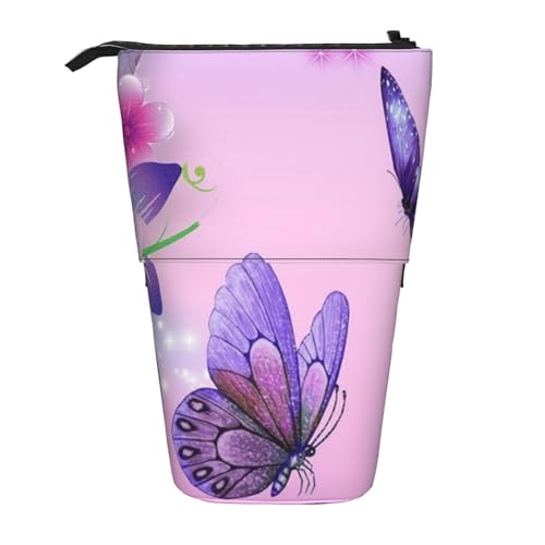 forurdeals Teleskop-Federmäppchen, Schreibwarenetui, Jasminblüte, Stehendes Federmäppchen, Pop-Up-Bleistifthalter, Organizer, einziehbares Federmäppchen, rosa Schmetterling (Pink Butterfly), von forurdeals