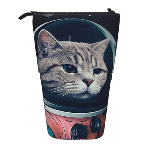 forurdeals Teleskop-Federmäppchen mit Astronauten-Katzen-Motiv, tragbarer Stifthalter, Schreibwaren, Steh-Federmäppchen, Organizer, Reißverschluss, großes Federmäppchen, Schwarz , Einheitsgröße, von forurdeals