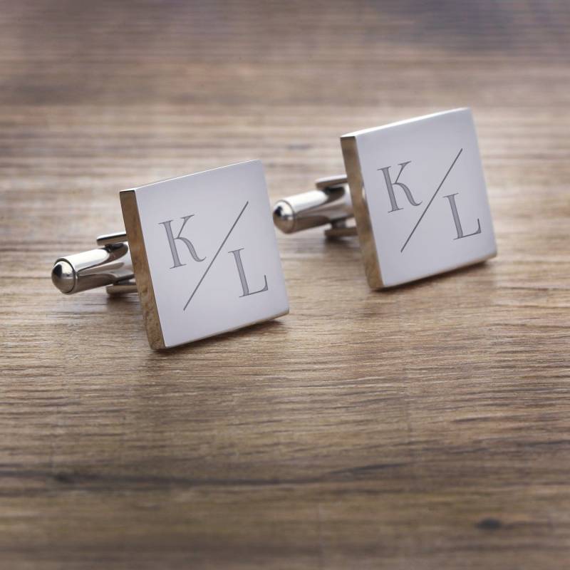 2 Manschettenknöpfe Eckig Mit Gravur Der Initalien Motiv 01 Zur Hochzeit von foryou24