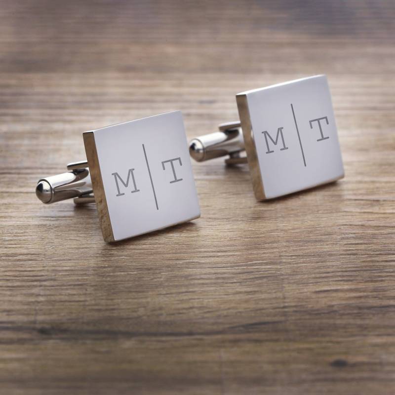 2 Manschettenknöpfe Eckig Mit Gravur Der Initalien Motiv 02 Zur Hochzeit von foryou24