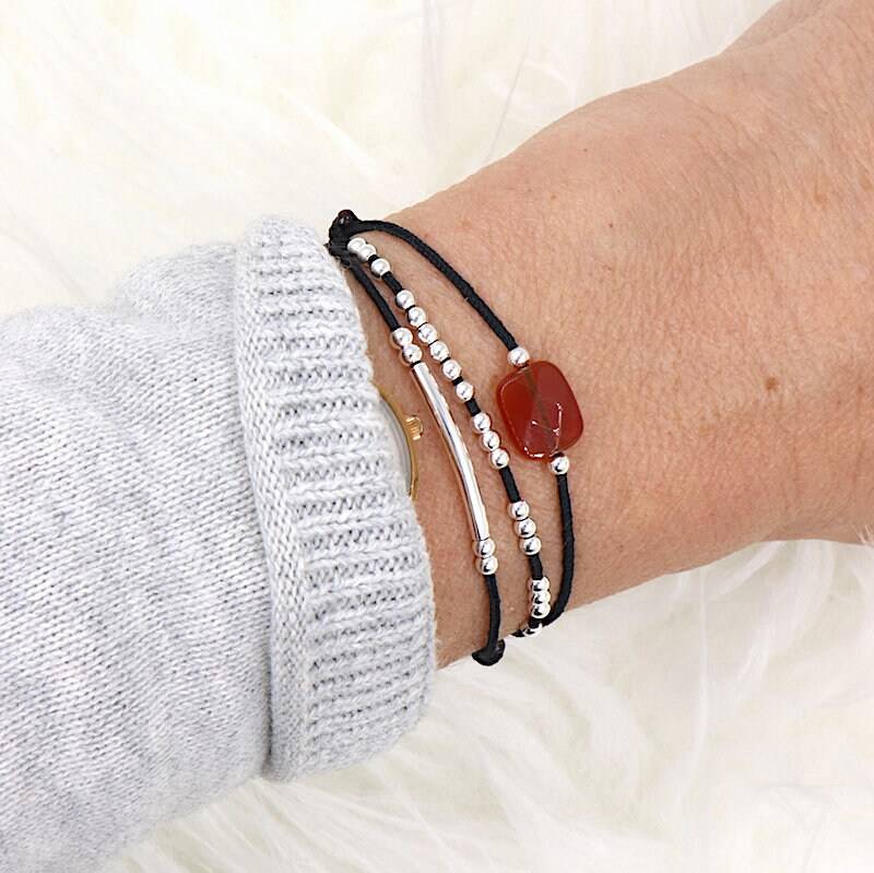 Armband Drei Runden Achat Rot Und Perlen Silber 925 von foryoujewels