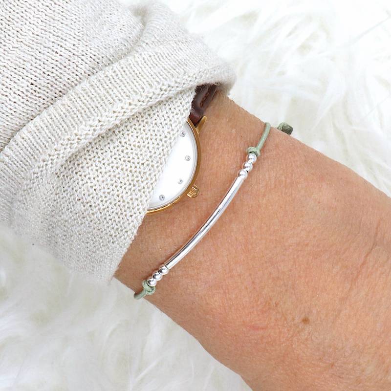 Armreif Aus 925Er Silber Und Perlenarmband An Kordel von foryoujewels
