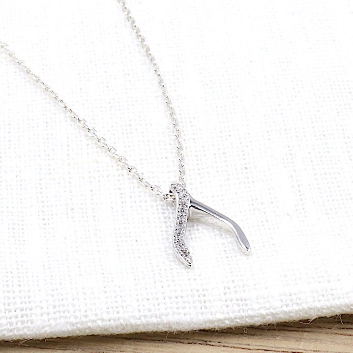 Damen Wunschknochen Und Zirkon Halskette in 925 Silber von foryoujewels