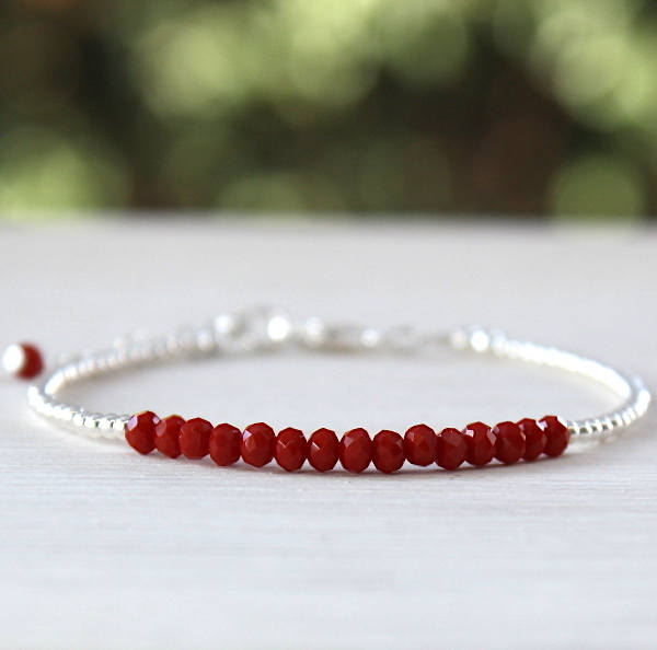 Frau Steinen Edelsteine Rot Quarz Und 925 Silber Perlen Armband von foryoujewels