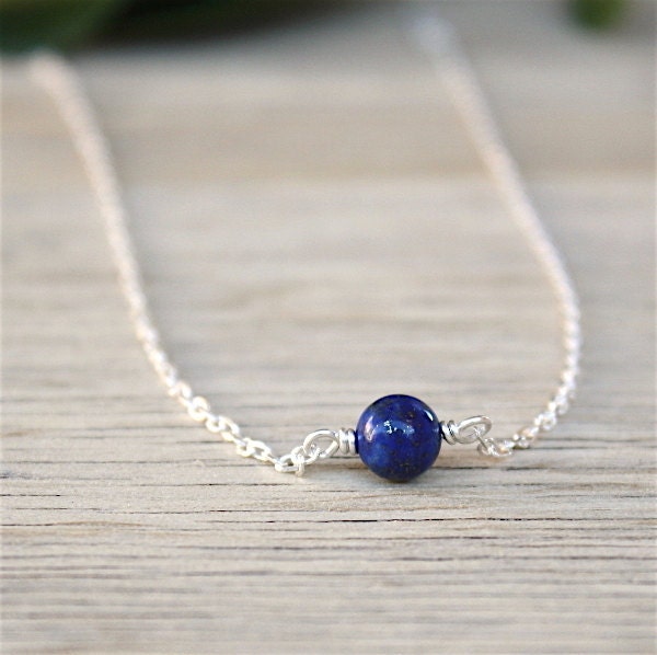 Lapislazuli Edelstein Halskette Auf Silber Kette 925 von foryoujewels