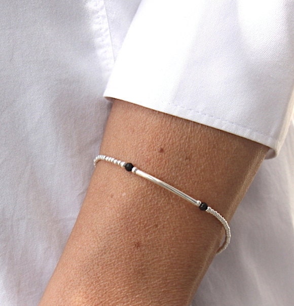 sterling Silber Perlen Armband 925 Silber Und Edelsteine Schwarz Achate von foryoujewels