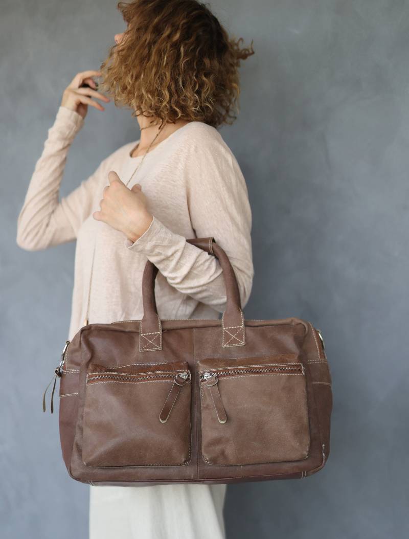 Vintage Braune Leder Große Weekender Reise Sport Unisex Männer Frauen Seesack von founditgreat