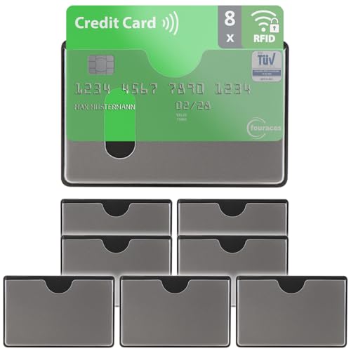 fouraces 8X TÜV geprüfte RFID Blocker Schutzhülle - Sicherheit gegen Datenklau - NFC Schutzhüllen - Kartenhülle für Kreditkarten und EC Karten, Hülle aus Hartplastik für Bankkarten von fouraces