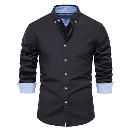 Hemd Herren Langarm Herbsthemd Regular Businesshemd Herren Freizeithemd Regular Fit Men Shirts Freizeithemd Black XL von fovdtaa
