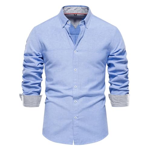 Hemd Herren Langarm Herbsthemd Regular Businesshemd Herren Freizeithemd Regular Fit Men Shirts Freizeithemd Blue XL von fovdtaa