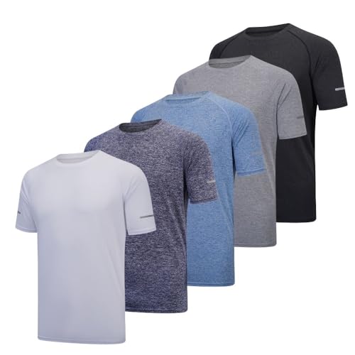 fovdtaa Herren-T-Shirt, kurzärmelig, Rundhalsausschnitt, für Fitnessstudio, Workout, Laufen, atmungsaktiv, Sport-Shirts, 5 Stück, XL von fovdtaa
