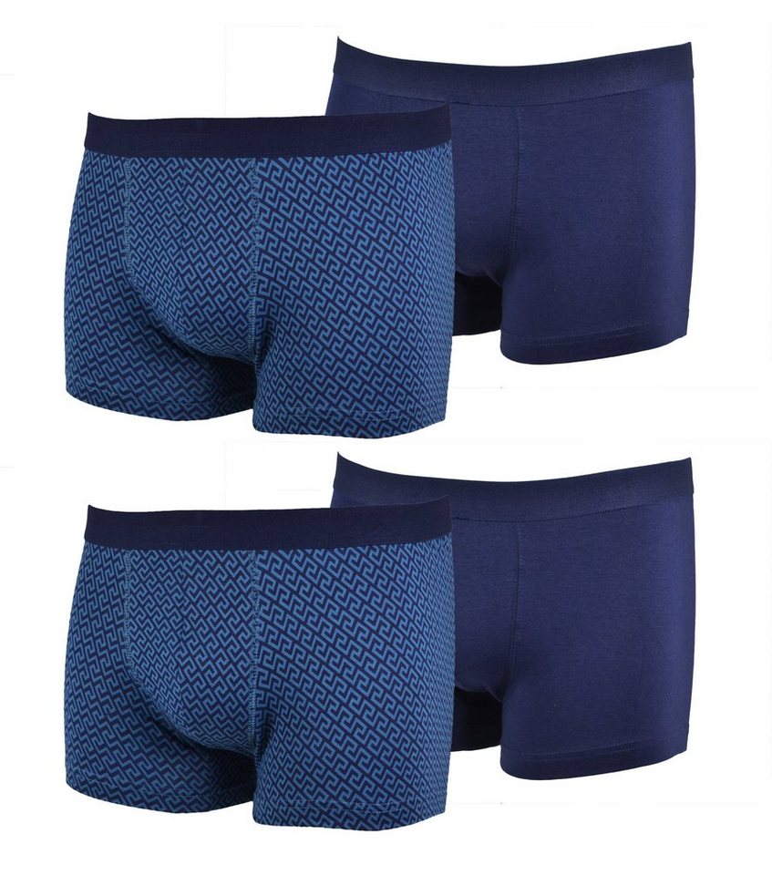 frank fields Boxershorts Blauer Boxer Größe 6 eng anliegend Muster + uni im 2er Pack Baumwolle (4-St) Flahtlocknähte von frank fields