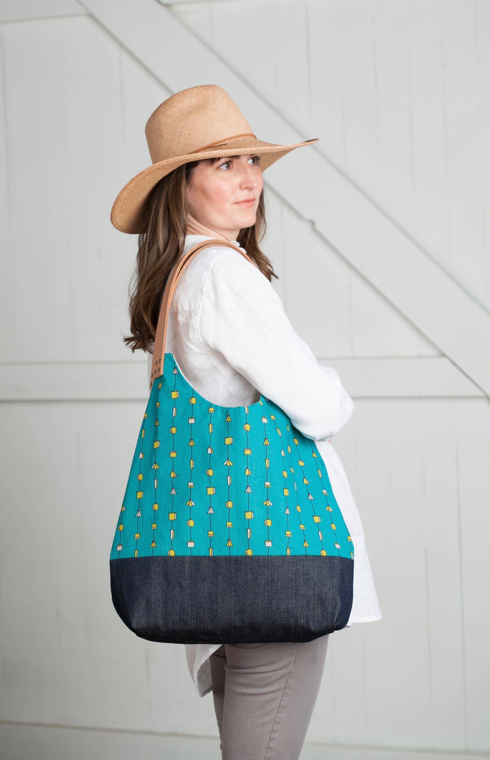 Neu Oceans Nw Tote, Petrol/Olive Formen Leinen Cabrio Hobo Tragetasche Mit Lederboden Und Griffe, Schultertasche, Markttasche von frankieandcocopdx