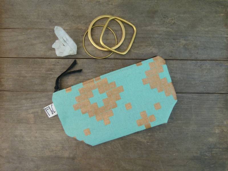 Tabor Kosmetiktasche in Aqua & Kupfer Leinen Canvas von frankieandcocopdx
