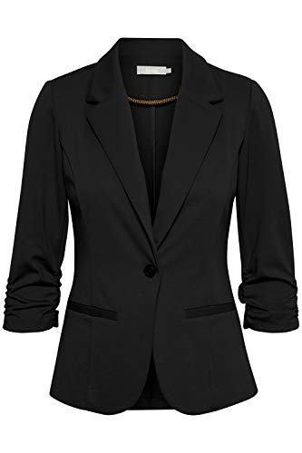 fransa FRZablazer Damen Blazer Kurzblazer Jacke mit Stretch Geraffte Ärmel mit Taschen, Größe:L, Farbe:Black (60096) von fransa