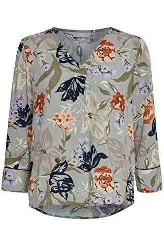 fransa FRVAGEO Damen Shirt 3/4-Arm Bluse mit V-Auschnitt 100% Viskose EcoVero und floralem Allover-Print, Größe:M, Farbe:Lily Pad Mix (200655) von fransa