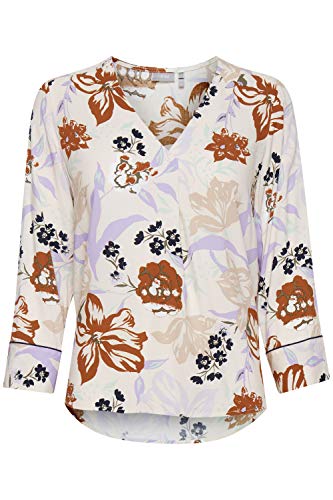 fransa FRVAGEO Damen Shirt 3/4-Arm Bluse mit V-Auschnitt 100% Viskose EcoVero und floralem Allover-Print, Größe:XL, Farbe:Misty Lilac Mix (200735) von fransa