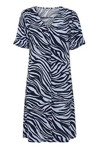 fransa FRALZEBRA Damen Freizeitkleid Kleid mit Knopfleiste und Rüschen am Ärmelabschluss und Muster, Größe:L, Farbe:Blue Animal Mix (200741) von fransa