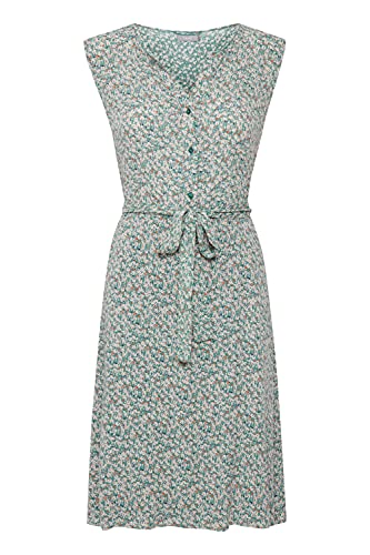 fransa FRALCRINKLE Damen Freizeitkleid knieumspieltes Kleid mit Knopfleiste und Schnürung in der Taille und Muster, Größe:XL, Farbe:Clover Green Mix (200822) von fransa