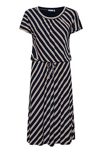 fransa FRVESUNNA Damen Jerseykleid Shirtkleid Kleid knieumspielt mit Schnürung in Taillenhöhe und Streifen Muster, Größe:S, Farbe:Navy Blazer Mix (200119) von fransa