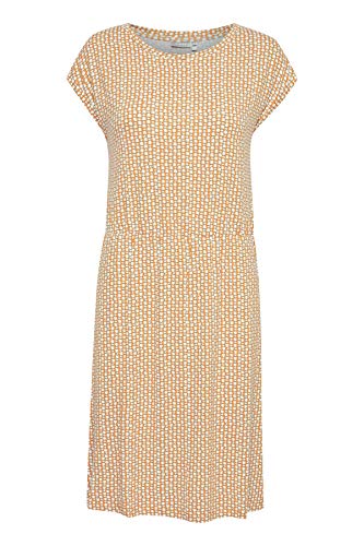 fransa FRAMDOT Damen Freizeitkleid Kleid knieumspielt mit elastischer Raffung in der Taille und Muster, Größe:XL, Farbe:Dusty Orange Graphic Mix (200978) von fransa