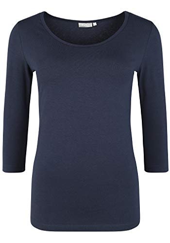 fransa FRZaganic Damen Longsleeve Langarmshirt Basic Shirt mit Rundhalsausschnitt 3/4 Arm, Größe:L, Farbe:Black Iris (60410) von fransa