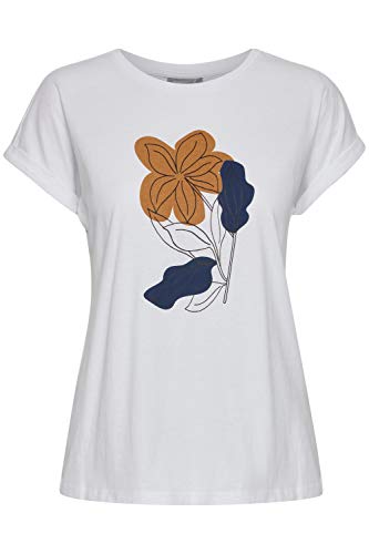 fransa FRVEART Damen T-Shirt Kurzarm Shirt Rundhalsausschnitt Kurze Ärmel und floralem Print aus 100% Baumwolle, Größe:XL, Farbe:White (200100) von fransa
