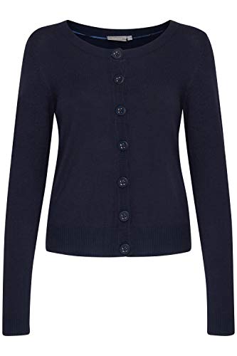 fransa FRZUVIC Damen Strickjacke Feinstrick Cardigan Strickcardigan mit tiefem Rundhalsausschnitt und Knopfleiste, Größe:L, Farbe:Dark Peacoat (60468) von fransa