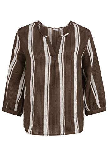 fransa FRLASTRIPE Damen Tunika Bluse 3/4-Arm gestreift kurzer Schnitt aus 100% Baumwolle, Größe:2XL, Farbe:Green Ink Mix (200349) von fransa