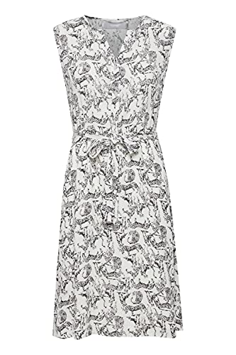 fransa FRALCRINKLE Damen Freizeitkleid knieumspieltes Kleid mit Knopfleiste und Schnürung in der Taille und Muster, Größe:M, Farbe:Birch Mix (200739) von fransa