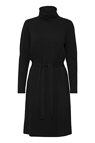 fransa FRANN Damen Freizeitkleid Jersey Kleid mit Rollkragen und Gürtelschlaufe an der Taille, Größe:L, Farbe:Black (200113) von fransa