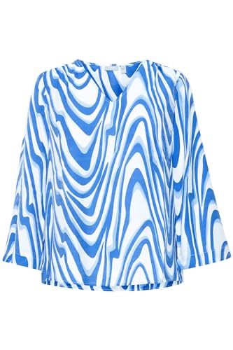 fransa FRARIANA BL 1 Damen Bluse Shirtbluse Gemustert mit V-Ausschnitt 3/4-Ärmel Regular fit, Größe:L, Farbe:Beaucoup Blue AOP MS24 02H (203551) von fransa