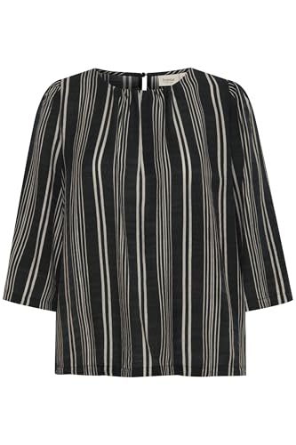 fransa FRARIANA Damen Oberteil Bluse 3/4-Arm Rundhals Oversize, Größe:XL, Farbe:Black AOP AO24 02G (203435) von fransa