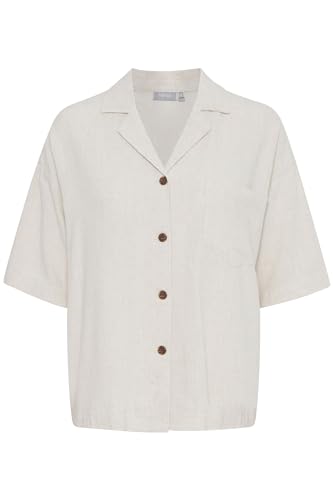 fransa FRATEL Damen Blusenshirt aus Leinenmix Shirtbluse Bluse Hemd ungefüttert Umlegekragen V-Ausschnitt Oversize, Größe:M, Farbe:Birch Melange (1309051) von fransa