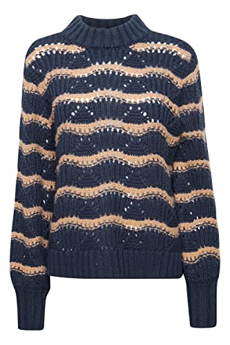 fransa FRAYA Damen Strickpullover Grobstrick Pullover mit hochabschließenden Kragen und Muster, Größe:L, Farbe:Outer Space Mix (201446) von fransa