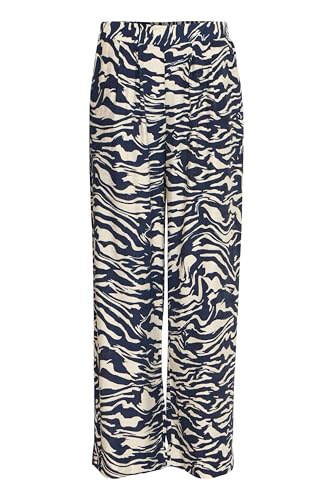 fransa FRAriana Damen Hose Stoffhose mit weitem Bein Gummizug Eingrifftaschen Relaxed fit, Größe:S, Farbe:Navy Blazer AOP MA24 02B (203623) von fransa
