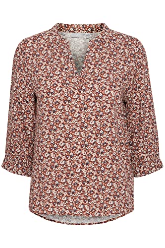 fransa FRBAFLOW Damen Shirt 3/4-Arm Bluse mit V-Auschnitt und Allover-Print 100% Viskose LENZING(TM) ECOVERO(TM), Größe:M, Farbe:Rosa Flower Mix (200830) von fransa