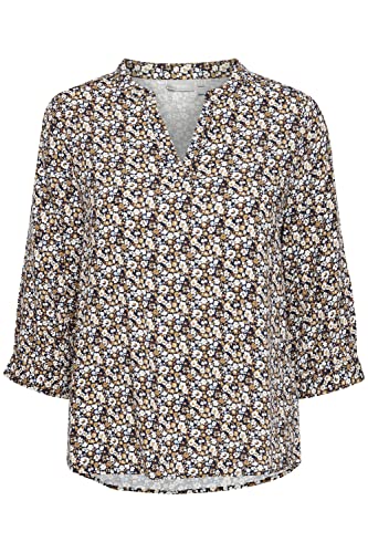 fransa FRBAFLOW Damen Shirt 3/4-Arm Bluse mit V-Auschnitt und Allover-Print 100% Viskose LENZING(TM) ECOVERO(TM), Größe:XL, Farbe:Blue Flower Mix (200720) von fransa