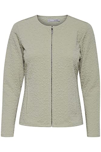 fransa FRBECARDI Damen Strickjacke Feinstrick Cardigan Strickcardigan mit Rundhalsausschnitt und Reißverschluss, Größe:L, Farbe:Seagrass (166008) von fransa